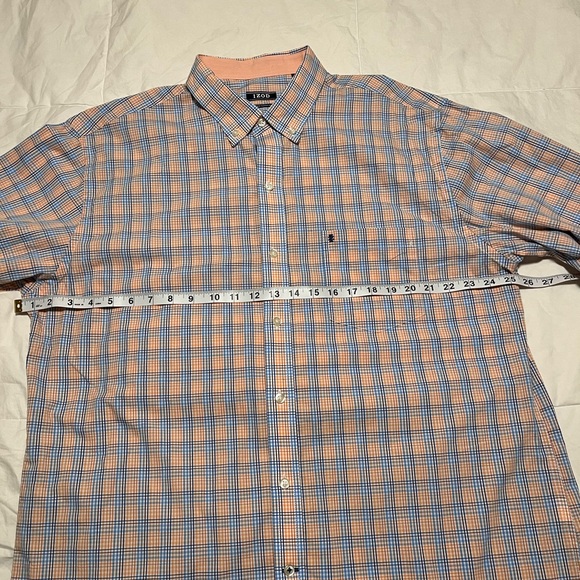 Izod Men's Button Up, Long Sleeve Blue and Orange Plaid Dress Shirt Size XLarge - Picture 3 of 10